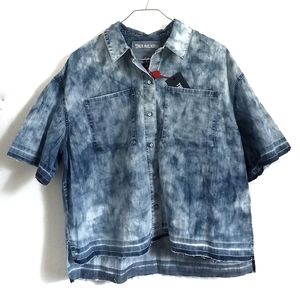 NWT True Religion Boxy Step Hem Bleach Indigo Top M